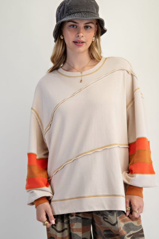 Color Mix Embroidered Washed Pullover L