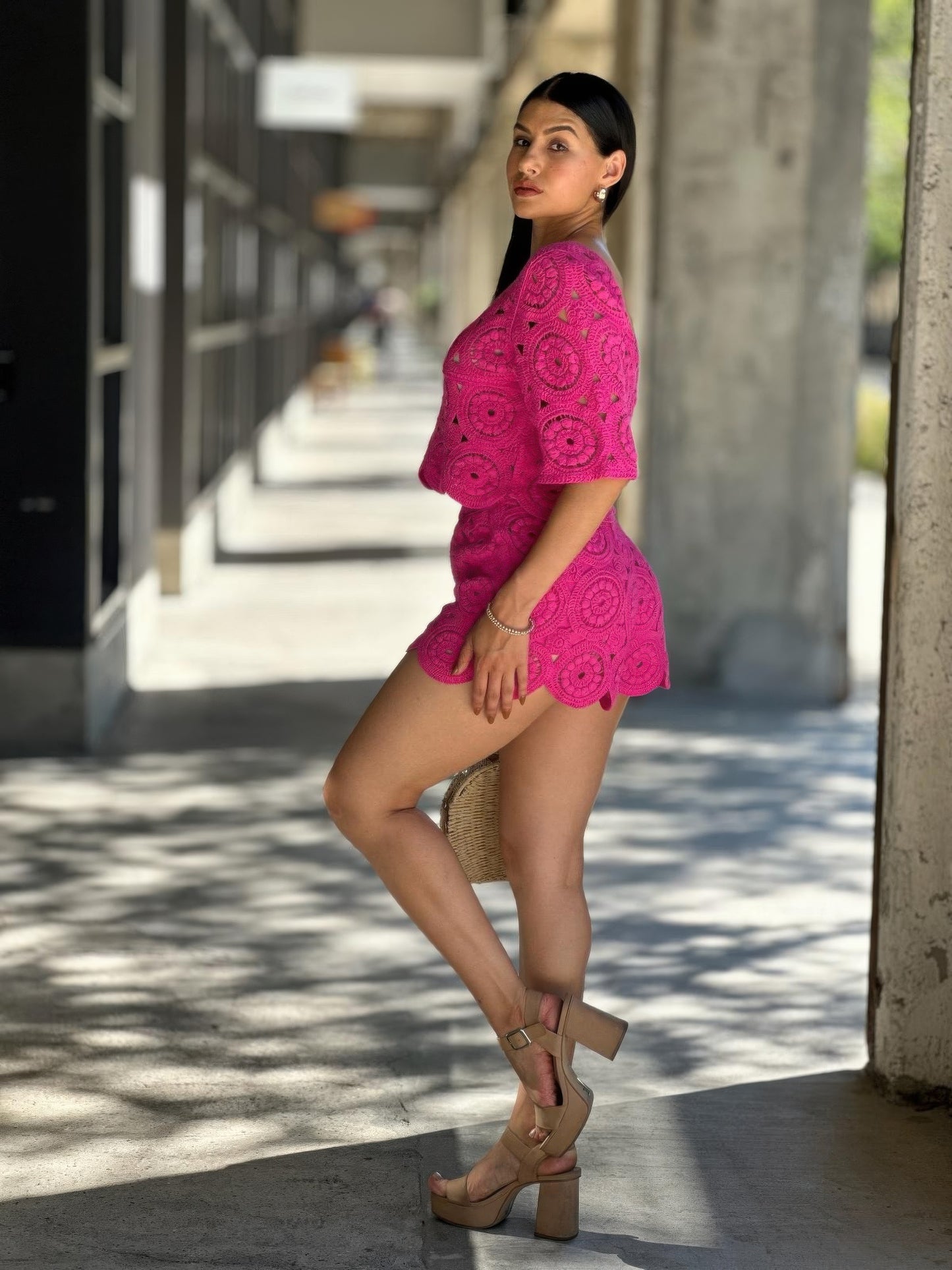 Boho Crochet Lace Crop Top & Line Short Set