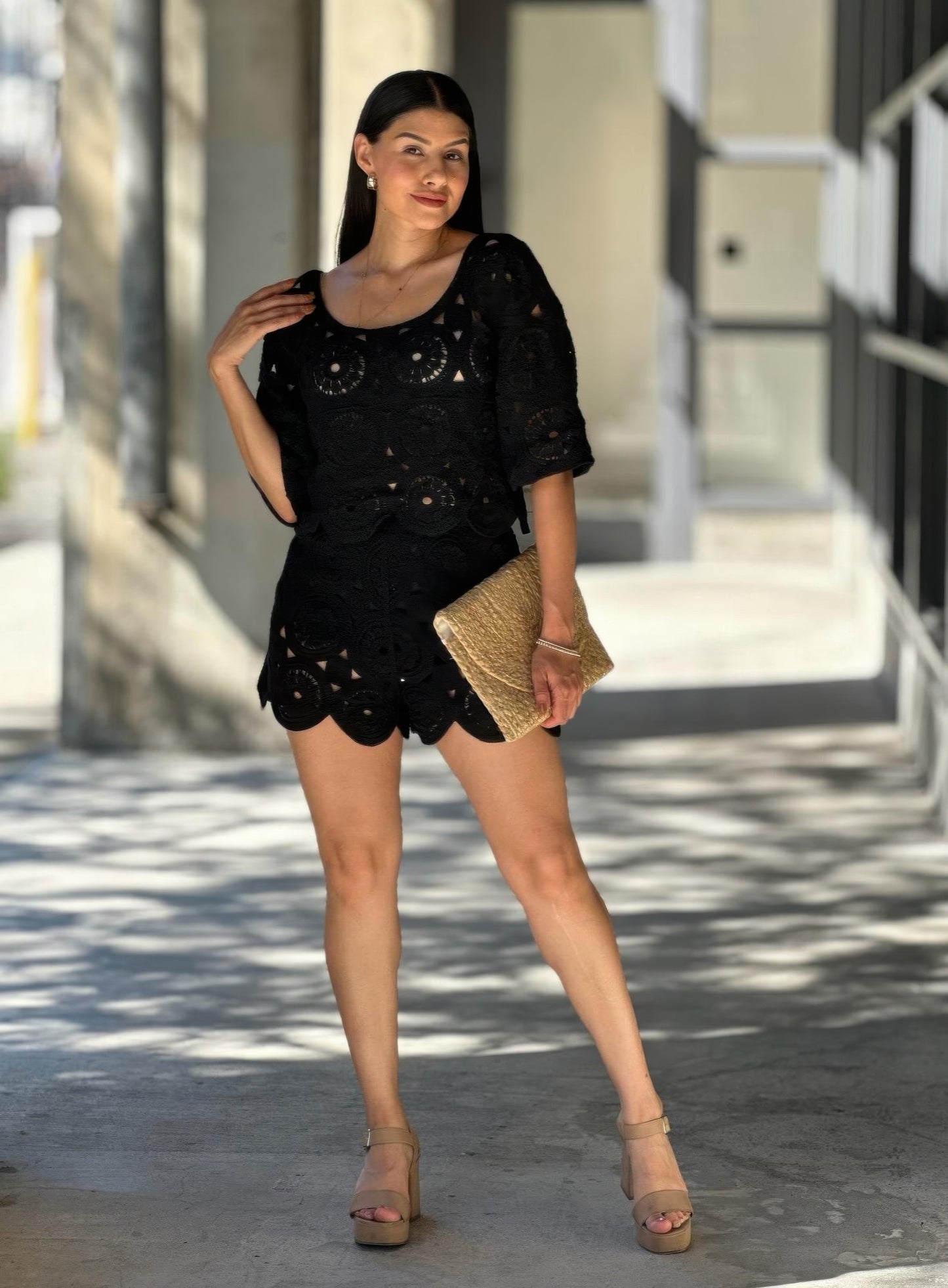 Boho Crochet Lace Crop Top & Line Short Set L