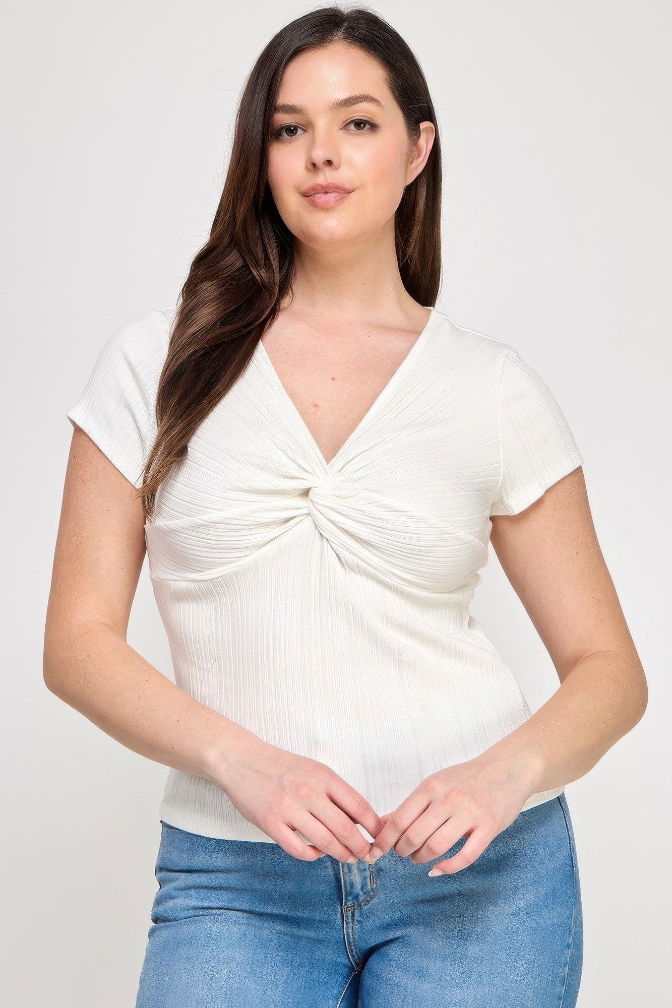 Plus Size Variegated Knit Rib Twist Front Top 3XL