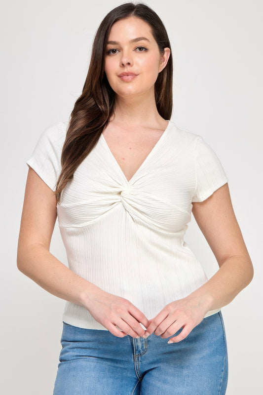 Plus Size Variegated Knit Rib Twist Front Top 3XL