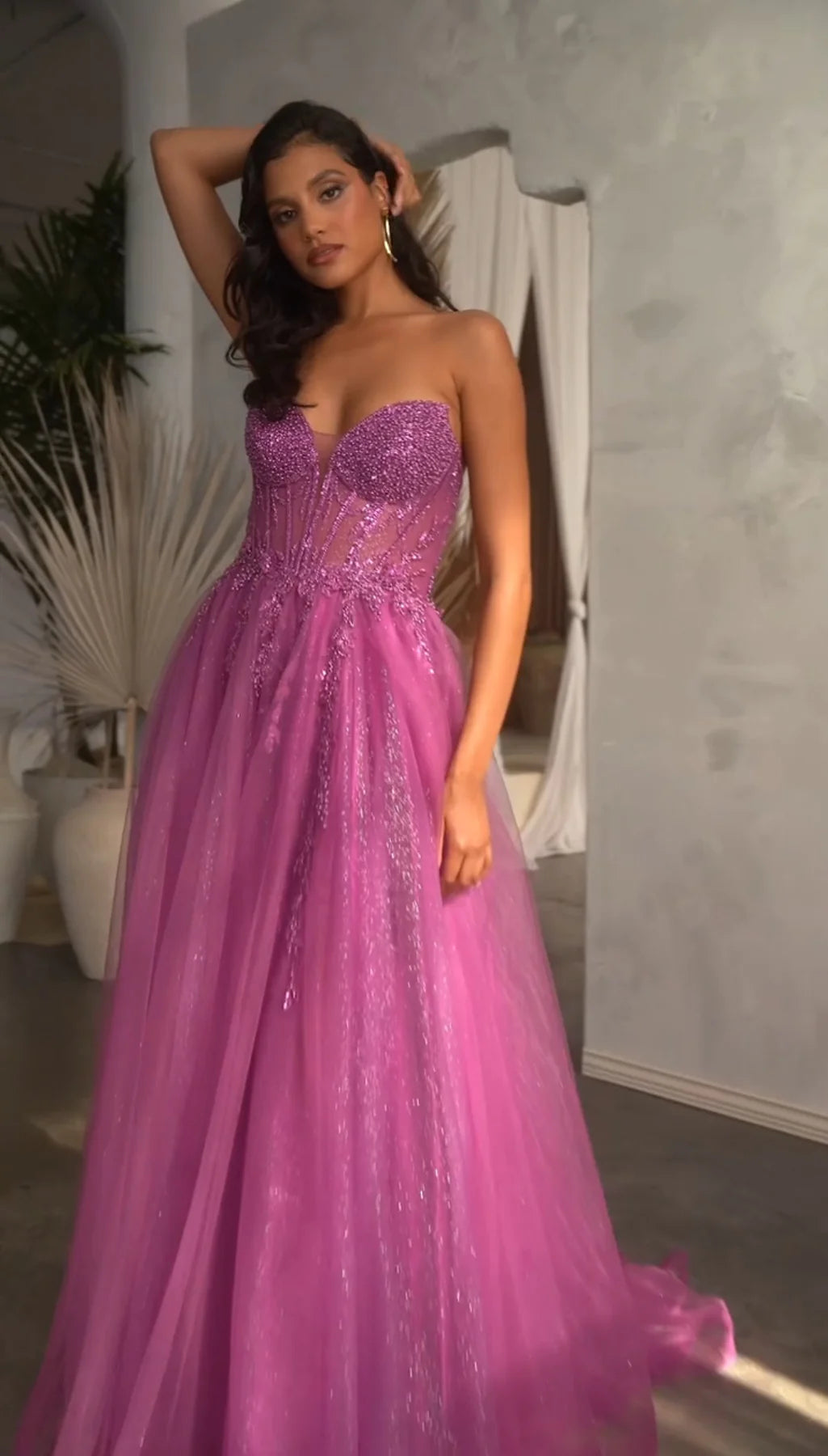 Strapless Layered Tulle Ball Gown