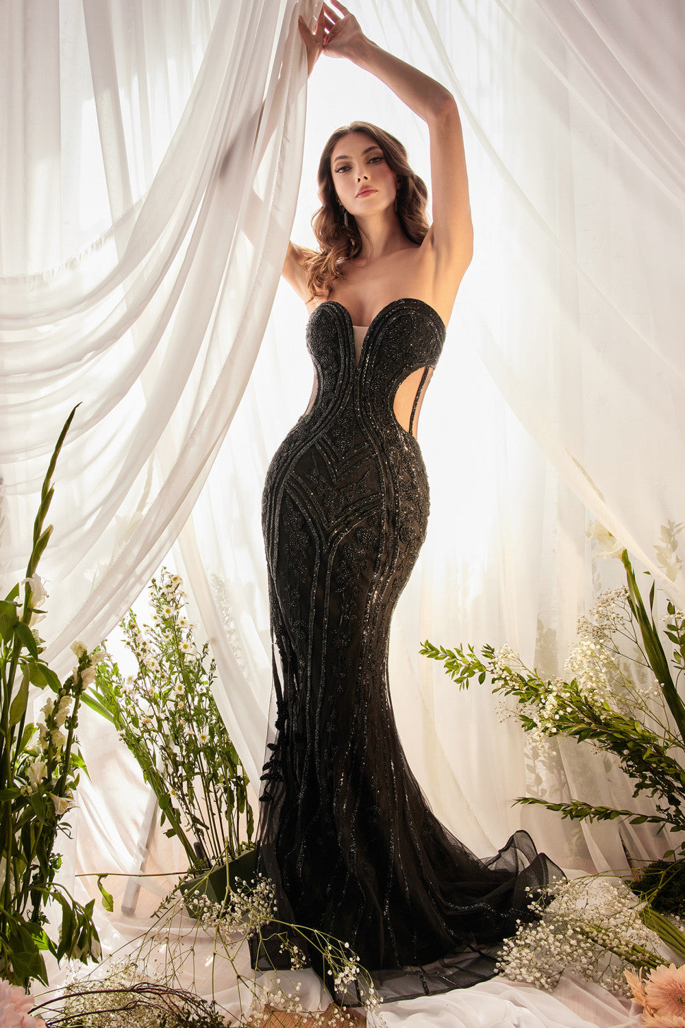 CRYSTAL STUDDED LACE MERMAID GOWN ALA1211 Elsy Style All dresses