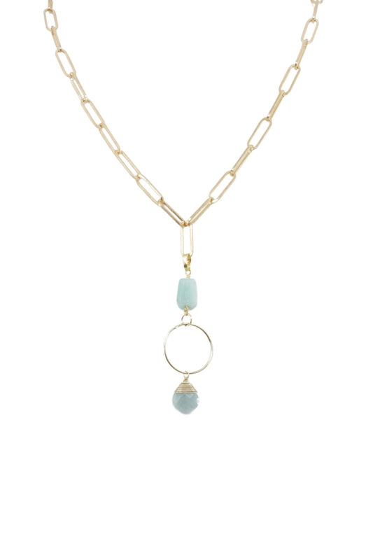 Paperclip Necklace with Aquamarine Hoop Accent