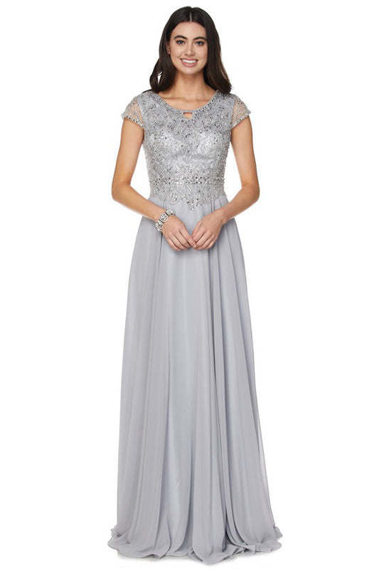 Cap Sleeves Embellished Bodice Long Mother Of The Bride Dress JT657 Sale Elsy Style Mother of the Bride Dress