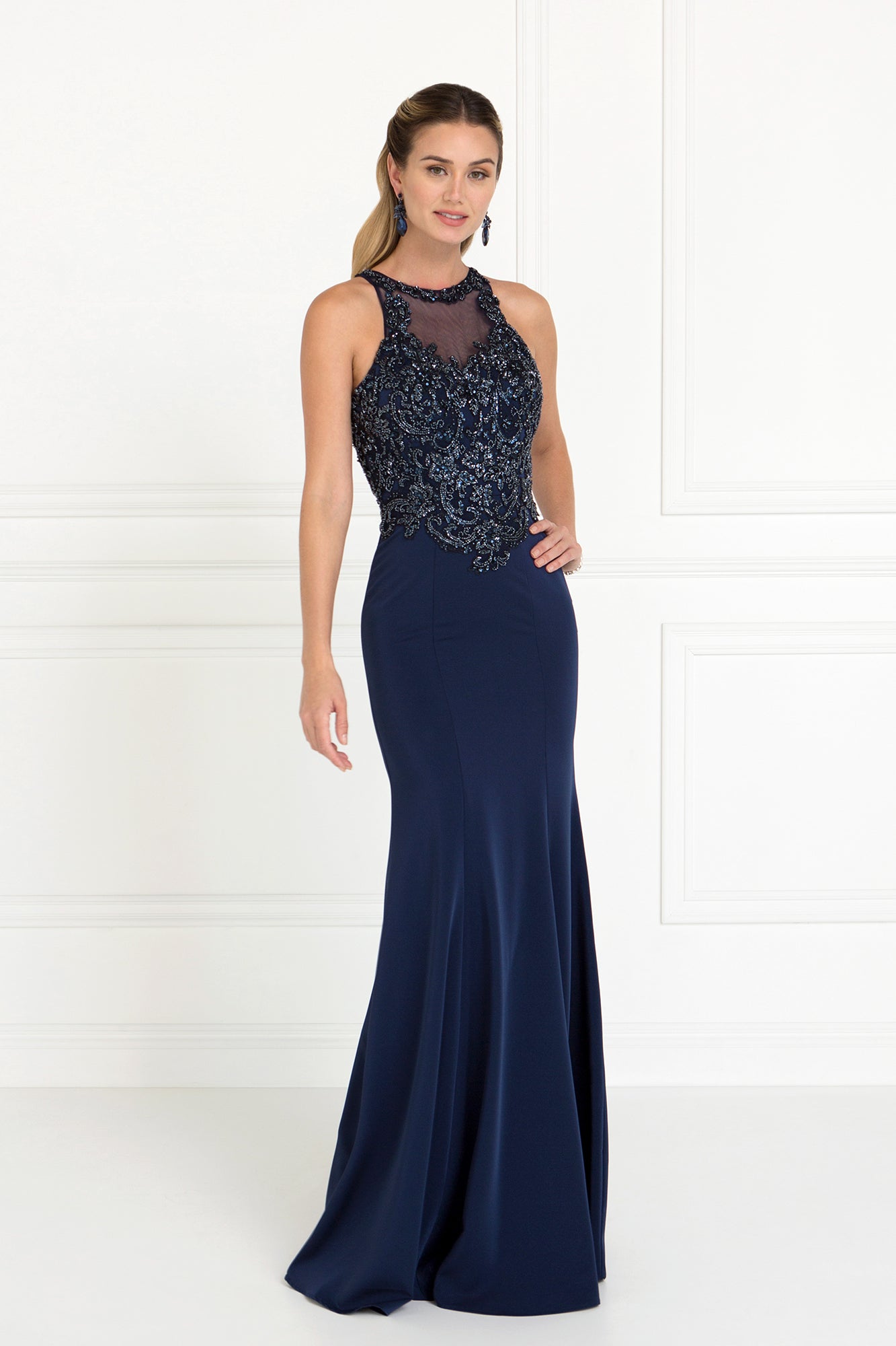 Charmeuse Mermaid Long Dress with Beads and Sequin Embellished GLGL1568 Elsy Style PROM