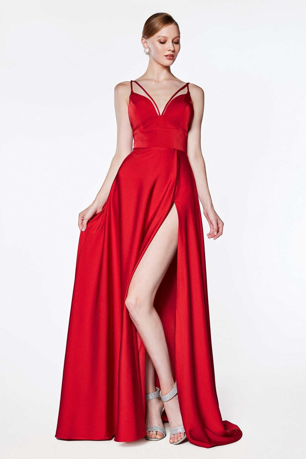 Classic A-line Ball & Prom Gown V-neckline Open Back Bodice with Double Criss Cross Straps Reckless High Leg Slit CDCS034 Elsy Style Evening Dress