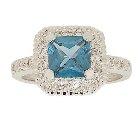 Classic Engagement Style Princess Cut Blue Zircon Ring Elsy Style Ring