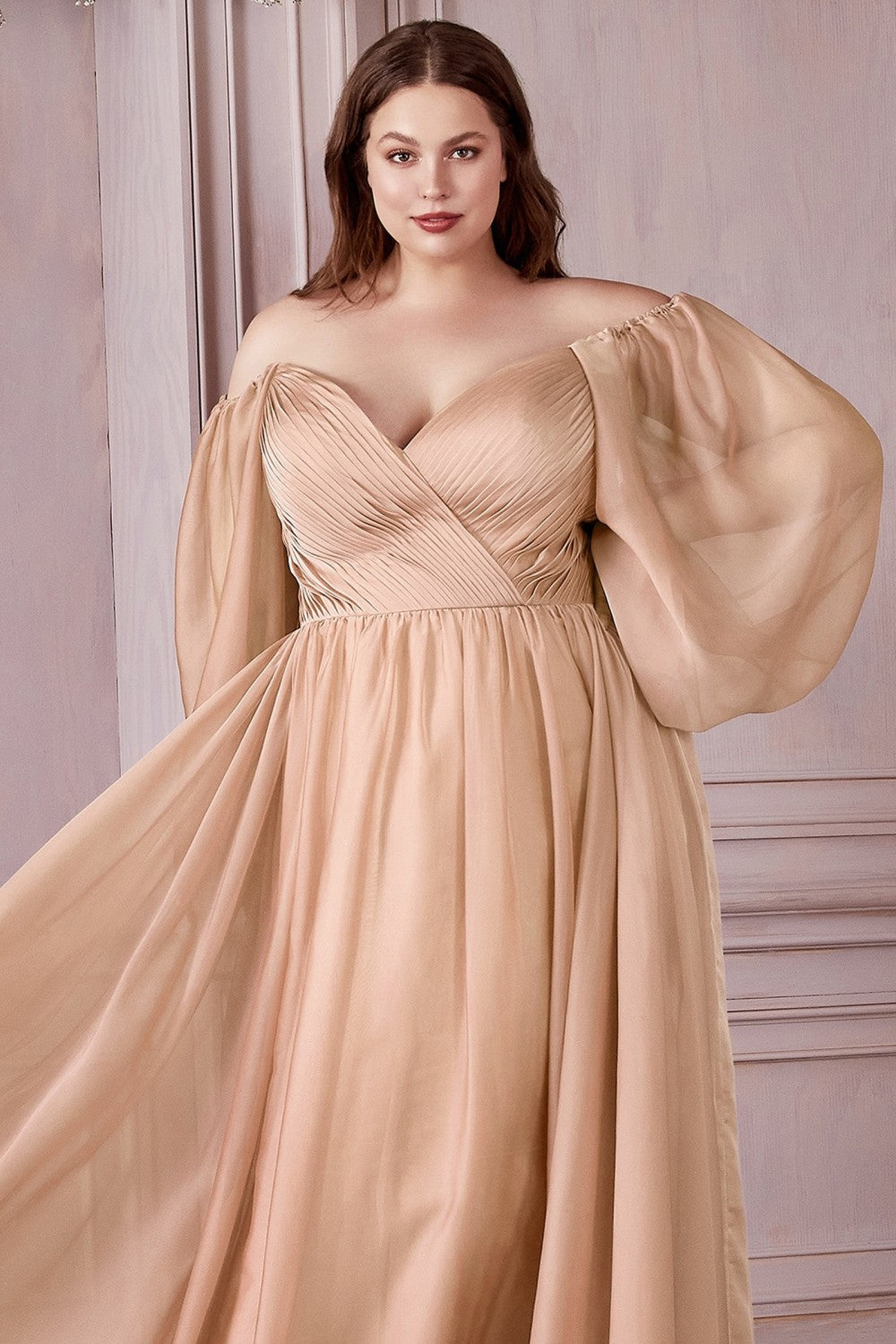 Classic Evening & Prom Dresses Long Sleeves Bodice A-line Chiffon Gown Plus Size Luxury Royal Style CDCD243C Elsy Style Prom Dress