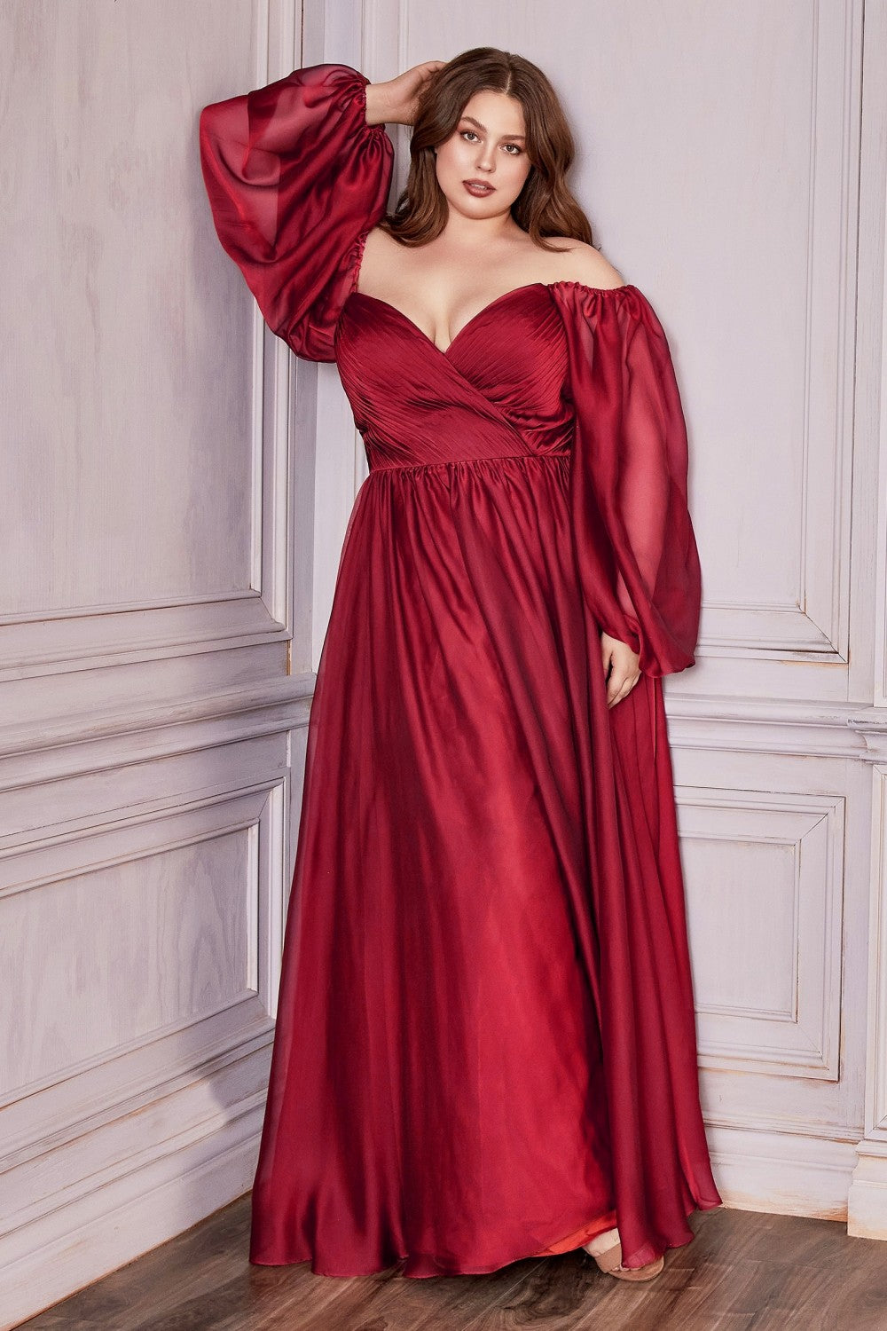 Classic Evening & Prom Dresses Long Sleeves Bodice A-line Chiffon Gown Plus Size Luxury Royal Style CDCD243C Elsy Style Prom Dress