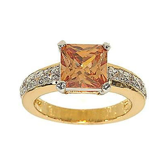 Classic Princess Cut Solitaire Champagne Clear Stones Ring Elsy Style Ring