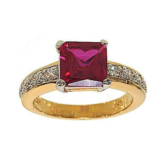 Classic Princess Cut Solitaire Ring in Synthetic Ruby Ring Elsy Style Ring