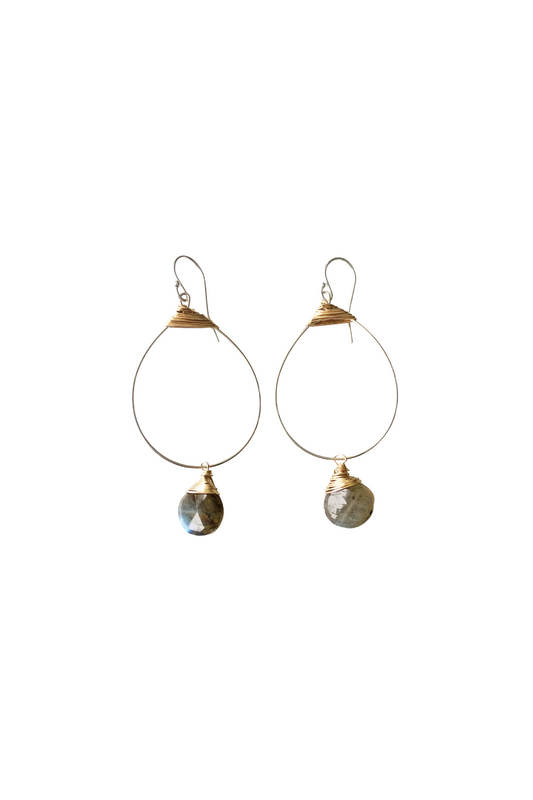 Small Featherweight Hoop Demi Fine Earring with Labradorite Drop