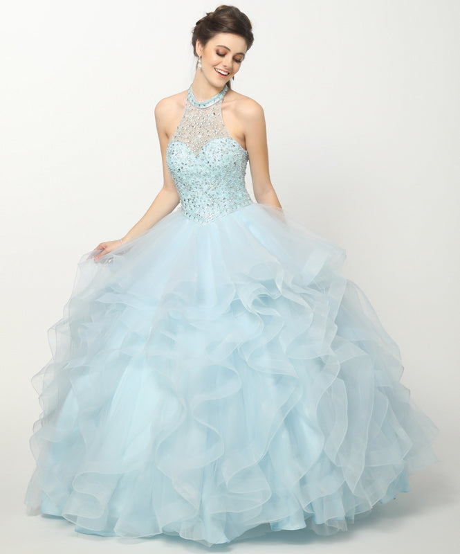 Crystal Beading On A Flounced Tulle Long Quinceanera Dress JT1420 Elsy Style Quinceanera Dress