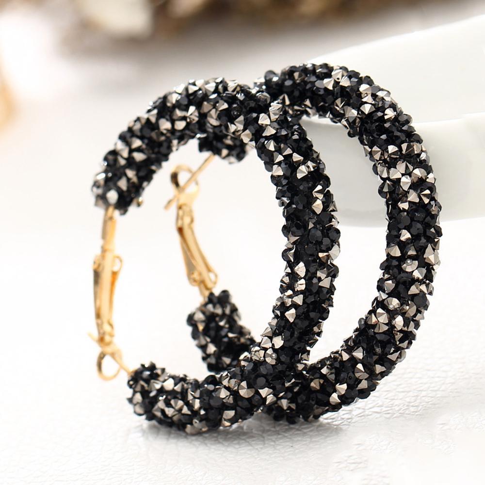Crystaldust Hoop Earring With Gemstone  Crystals - Black 18K Gold Plated Earring ITALY Design Elsy Style Earring