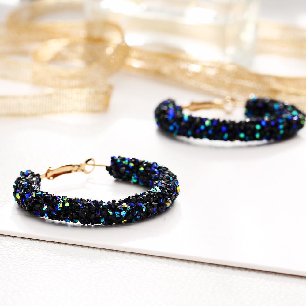 Crystaldust Hoop Earring With Gemstone  Crystals - Blue 18K Gold Plated Earring ITALY Design Elsy Style Earring