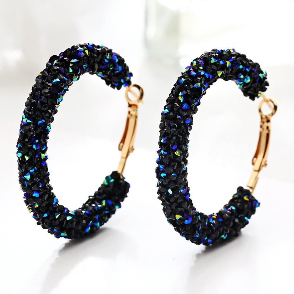 Crystaldust Hoop Earring With Gemstone  Crystals - Blue 18K Gold Plated Earring ITALY Design Elsy Style Earring
