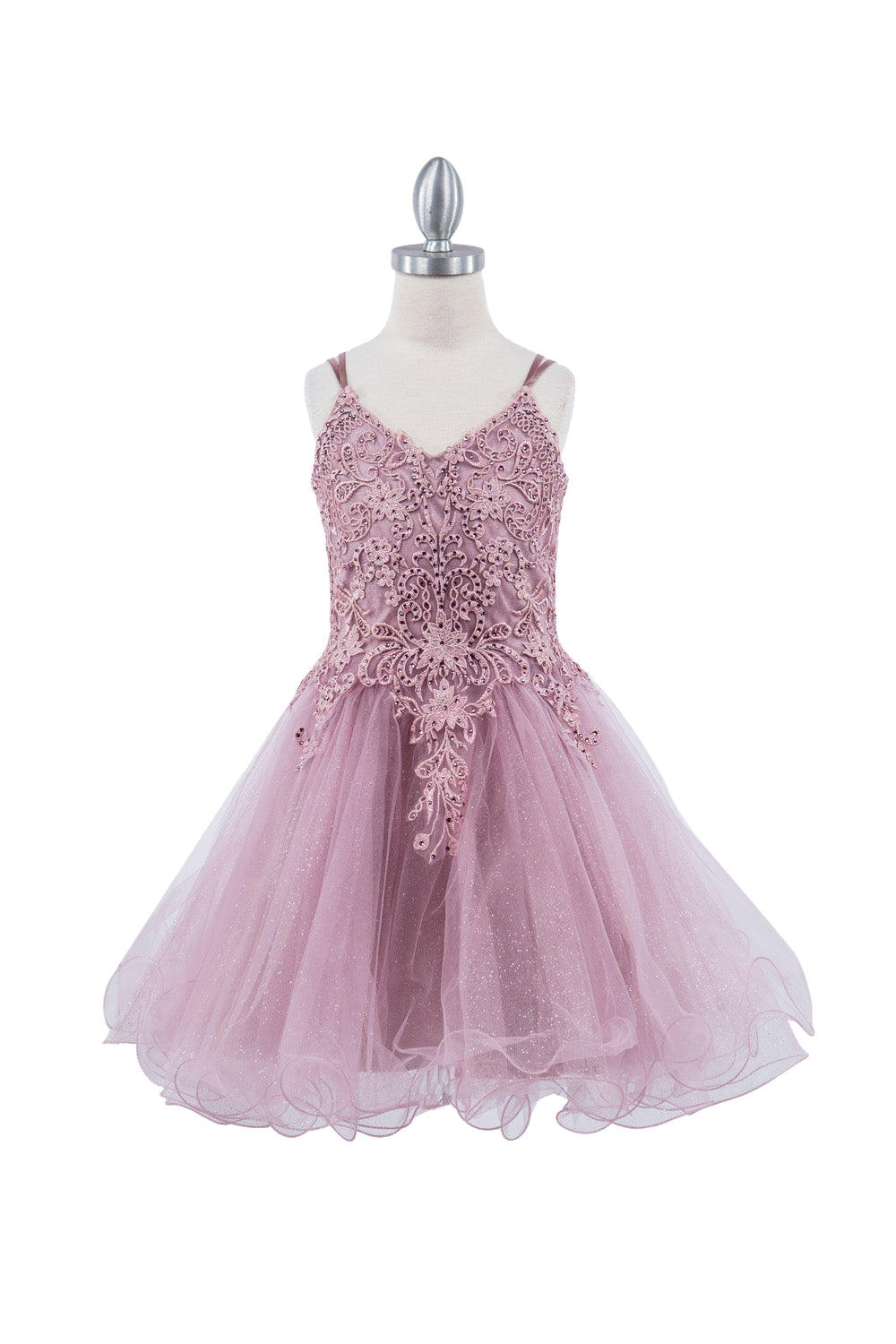 Double Spaghetti Rhinestone Embroidered Tulle Girl Dress CU5125X Elsy Style Kids Dress