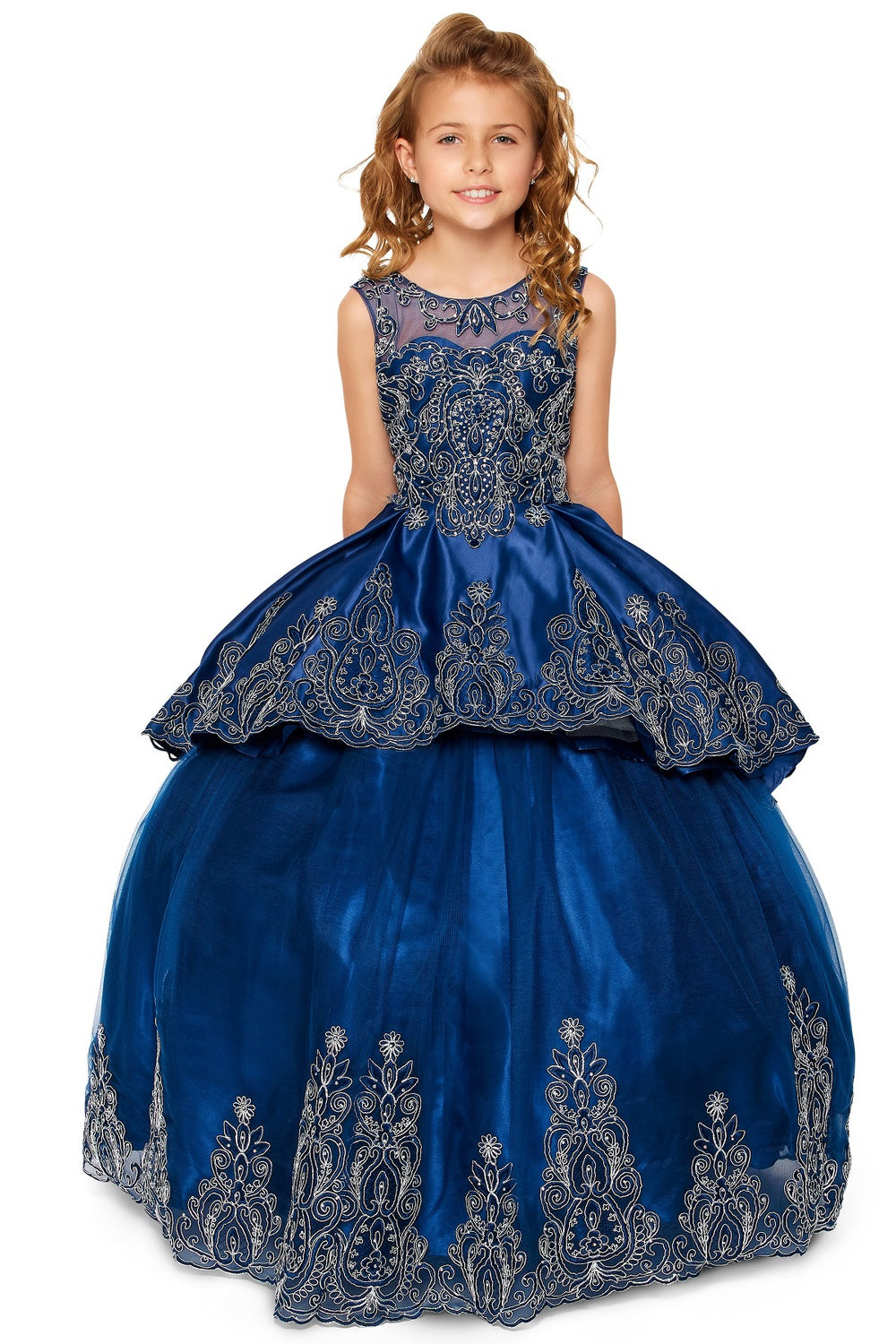 Elegant Breathtaking Metallic Coiled Embroidered Stone Quinceanera Kids Dress CU8018 Elsy Style Kids Dress