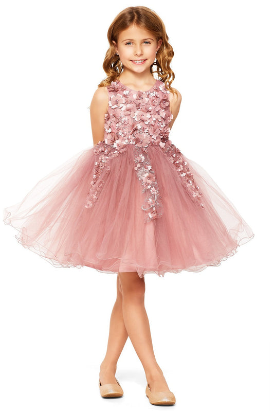 Elegant Flower Multi Layered Tulle Har Crafted Two Tone Short Kids Dress CU9122 Elsy Style Kids Dress