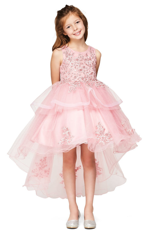 Elegant Hand-Crafted Lace Appliques Sequin Beads Short Kids Dress CU9120 Elsy Style Kids Dress