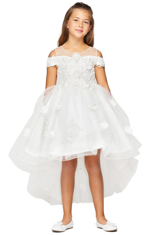 Elegant Hand-Crafted Lace Appliques Sequin Pearl Beads Shining Short Kids Dress CU9119 Elsy Style Kids Dress