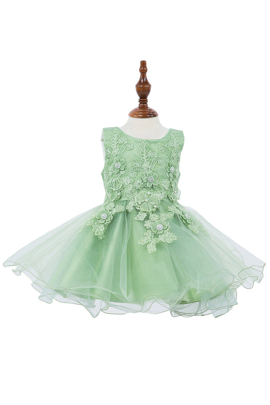 Elegant Lace Glitter Tulle Rhinestone 3D Flowers Cotton Lining Short Kids Dress CU9110 Elsy Style Kids Dress