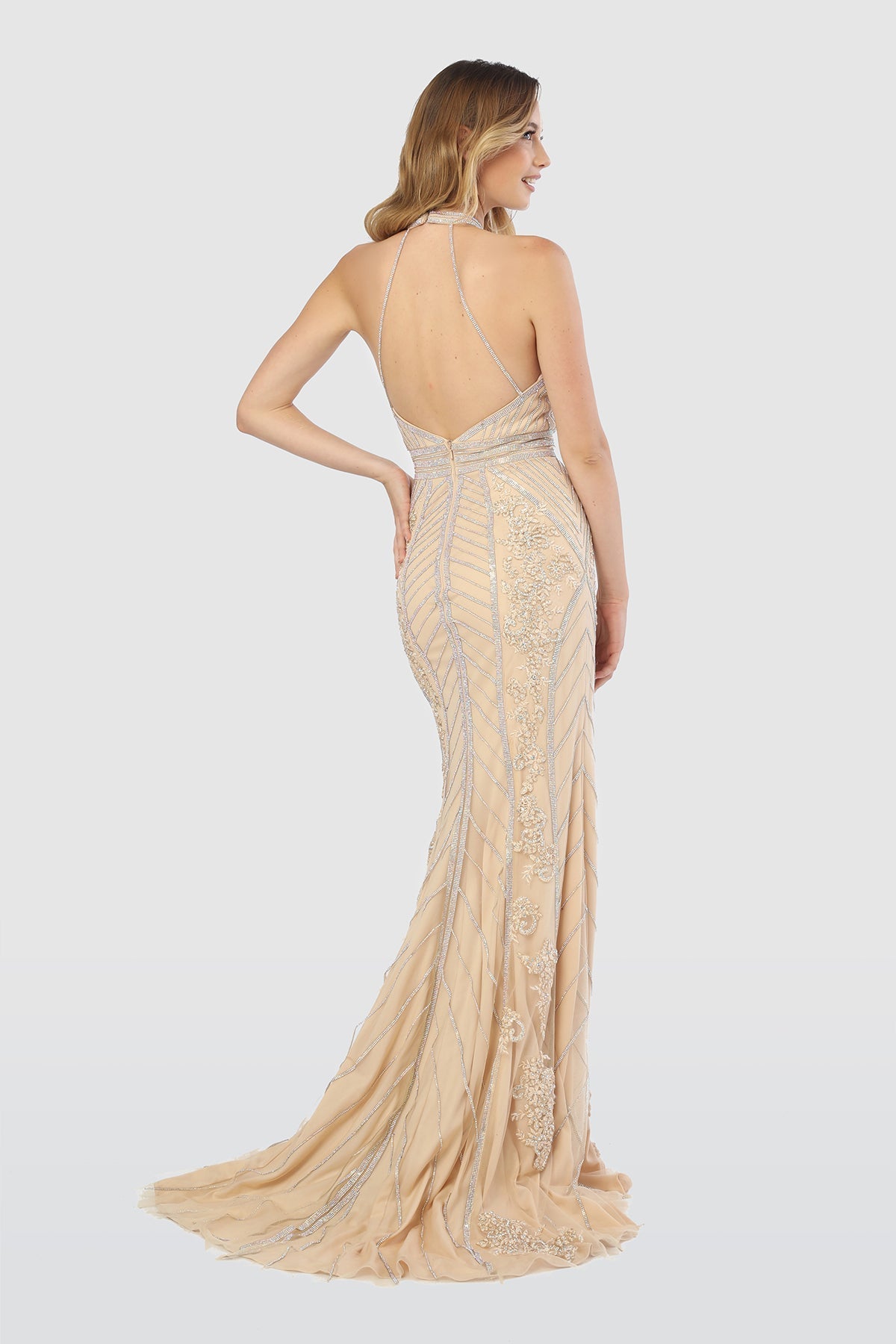 Elegant Open Back Short Train Mermaid Long Evening Dress NXT260 Elsy Style Evening Dress