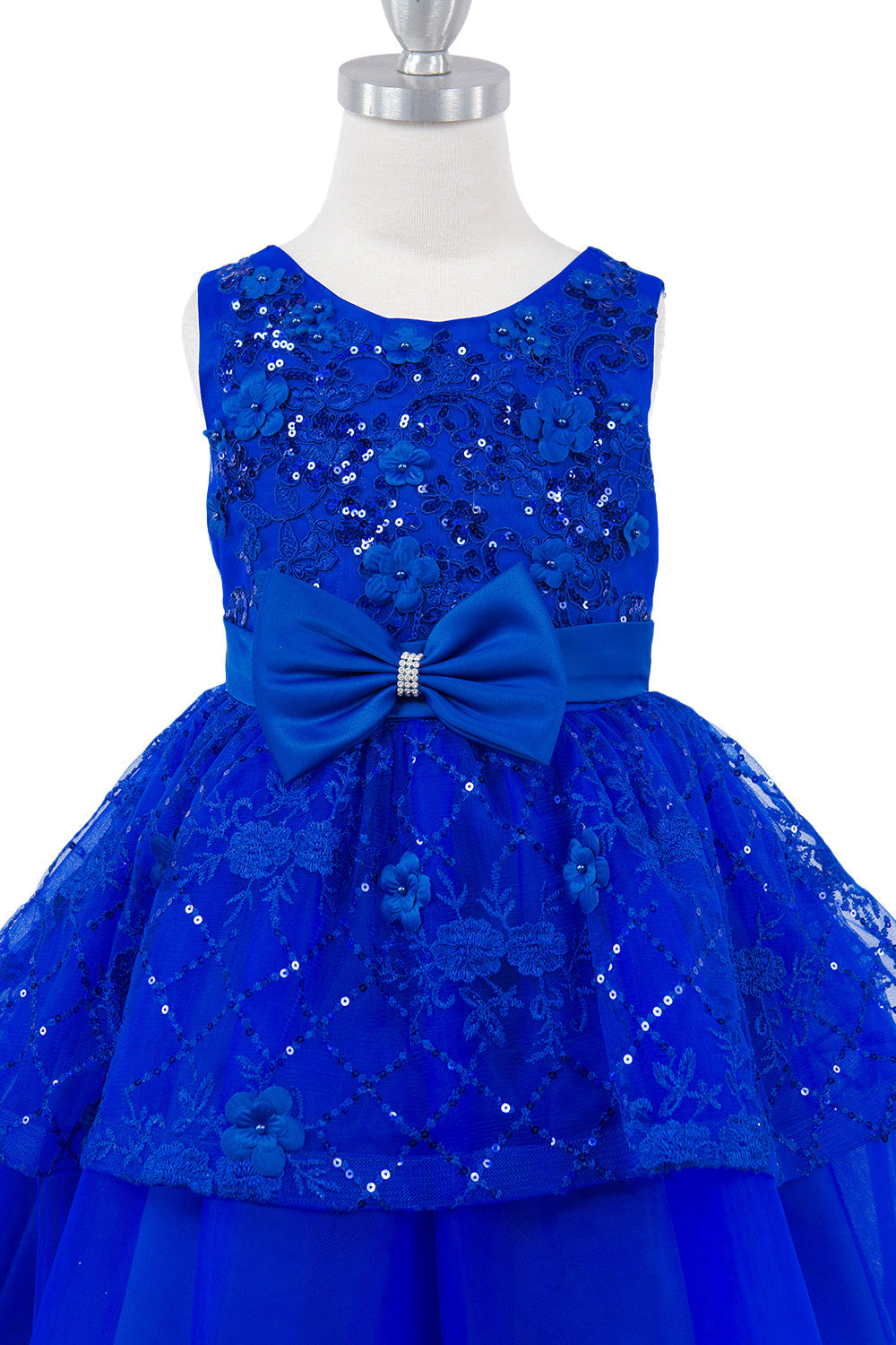 Elegant Sleeveless Sequin Top Ribbon Waistline Layered Skirt Kids Dress CU9131 Elsy Style Ball Gown
