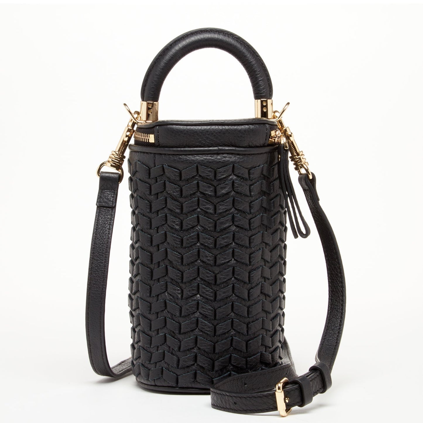 Elsa Small Leather Weave Bucket Bag Black Elsy Style 