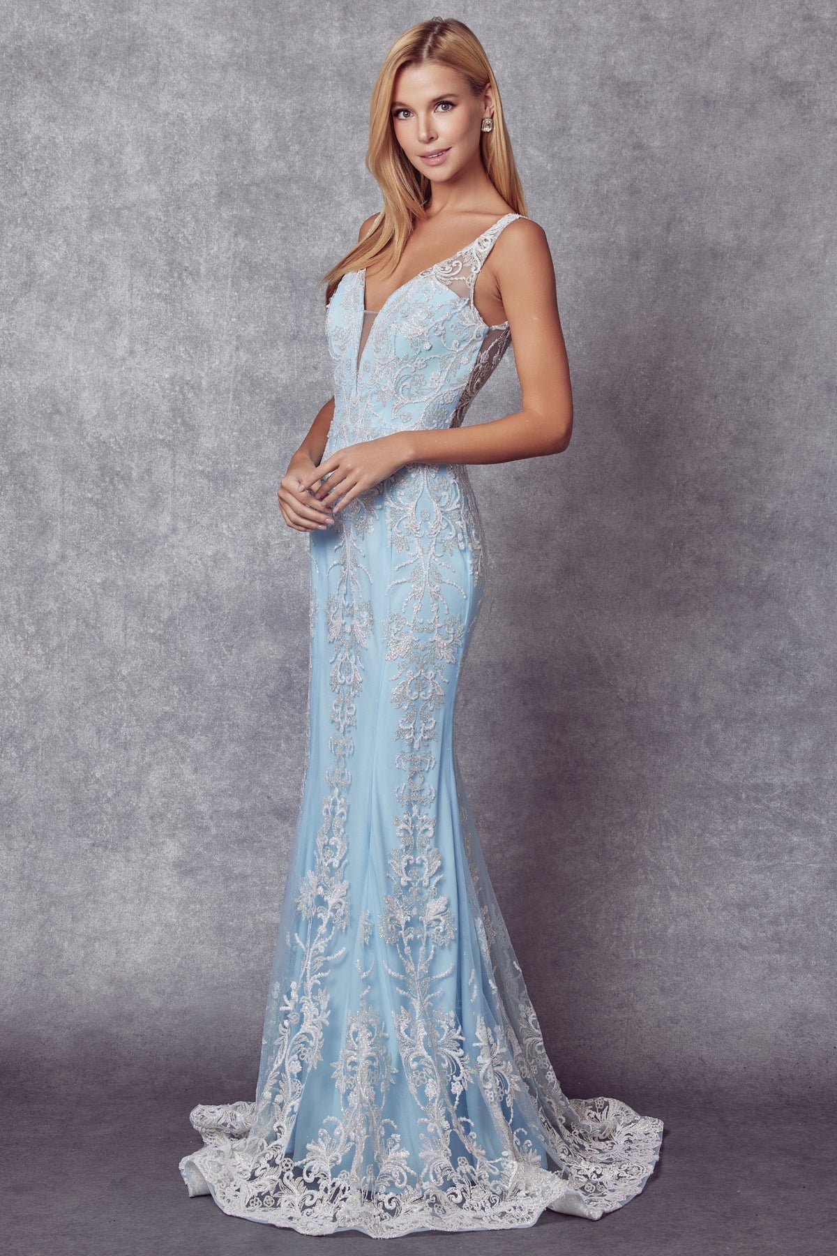 Embellished Glitter Embroidered Lace Long Wedding & Prom Dress JT277 Elsy Style Prom Dress