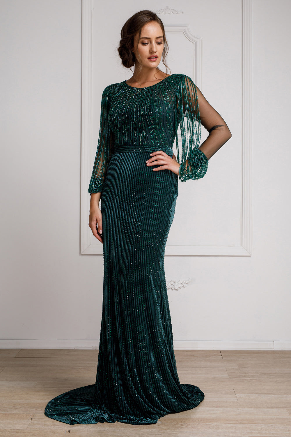 Embellished Guipure Sleeves Mermaid Long Evening & Mother Of The Bride Dress AC2019 Sale Elsy Style Mother of the Bride Dress