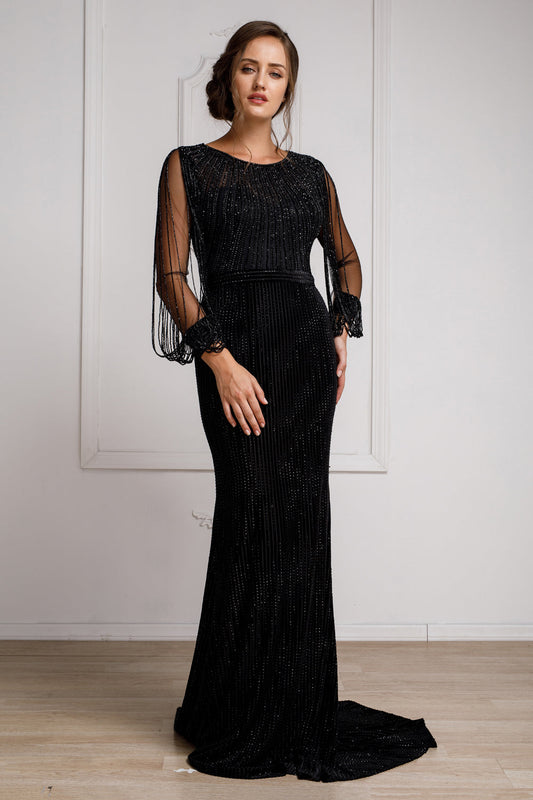Embellished Guipure Sleeves Mermaid Long Evening & Mother Of The Bride Dress AC2019 Sale Elsy Style Mother of the Bride Dress