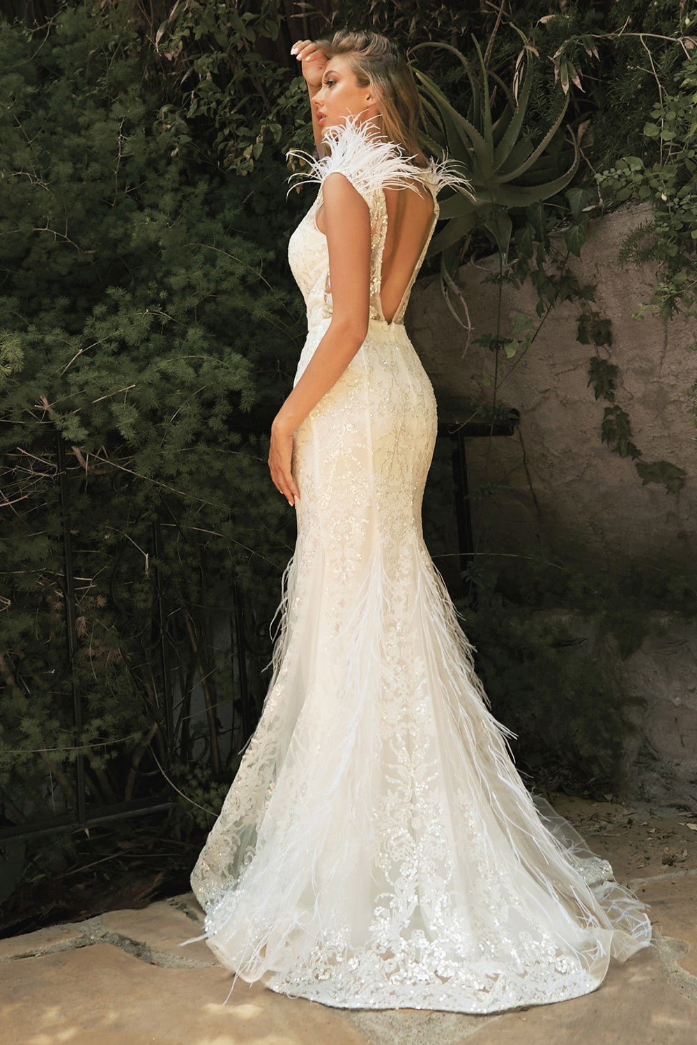 Embellished Mermaid Feather Bridal Gown CDC57W Elsy Style Wedding Dresses