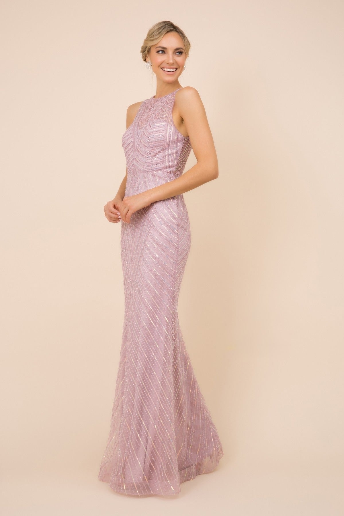 Embellished Sequin High Neck Mermaid Long Evening Dress NXH404 Elsy Style Evening Dress