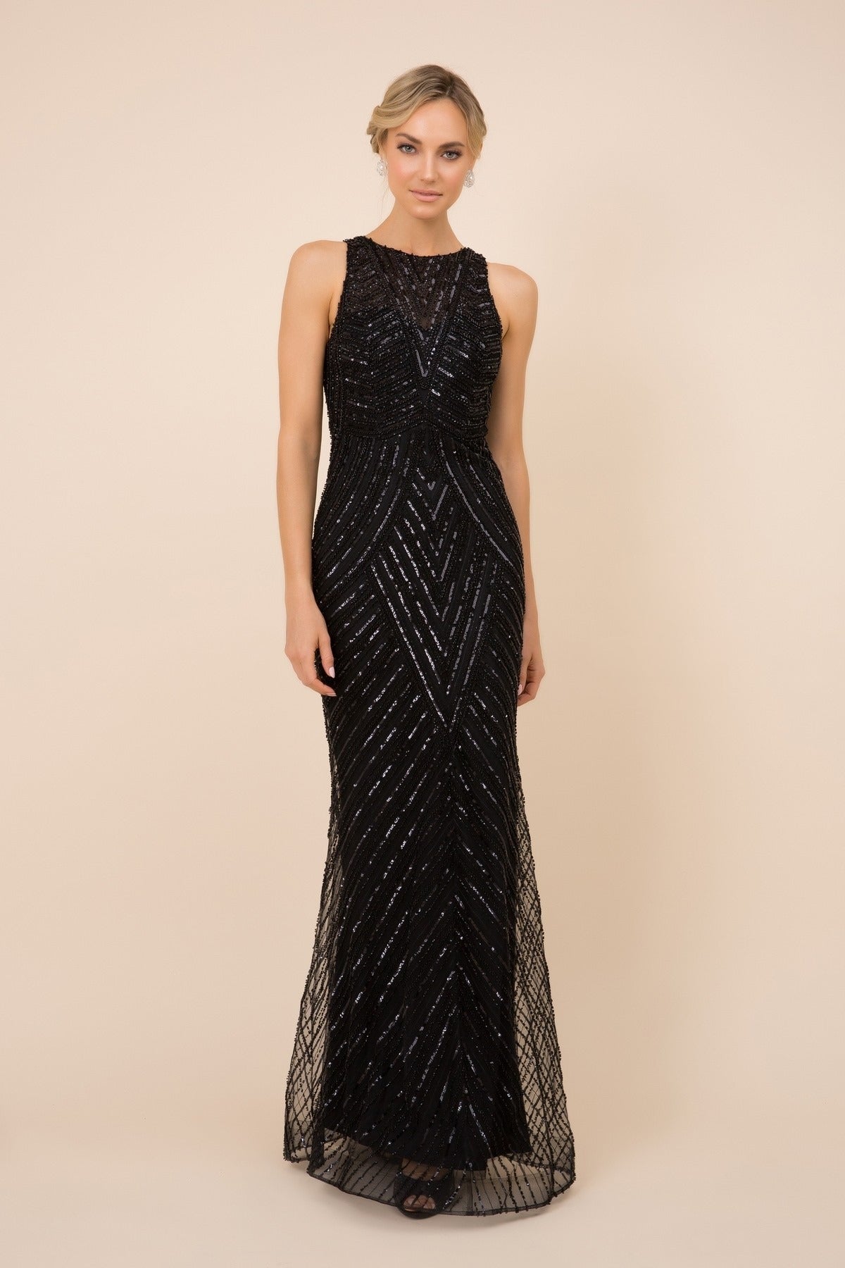 Embellished Sequin High Neck Mermaid Long Evening Dress NXH404 Elsy Style Evening Dress
