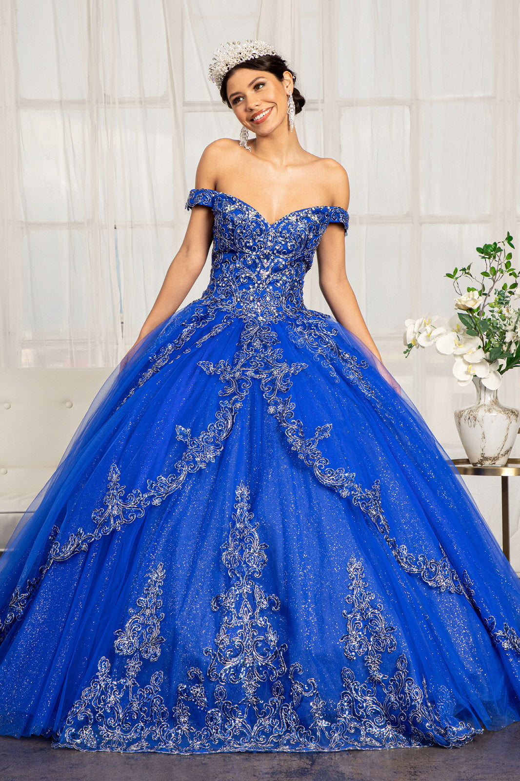 Embroider Embellished Sweetheart Glitter Mesh Quinceanera Dress GLGL1972 Elsy Style QUINCEANERA