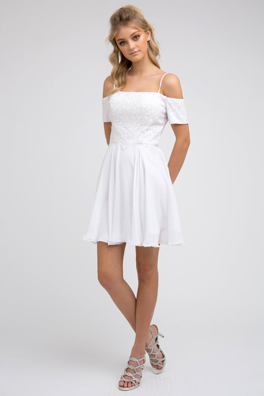 Embroidered Bodice Off Shoulder Straps Short Wedding Dress JT814W Elsy Style Wedding Dress
