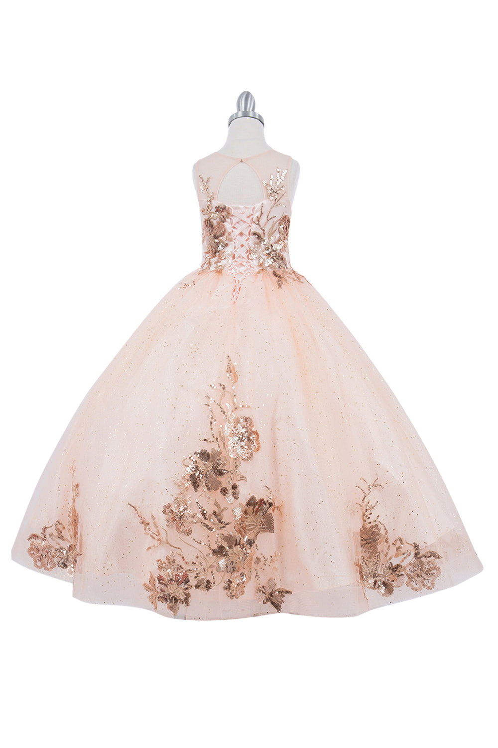 Embroidered Lace Corset Back Tulle Skirt Quinceanera Girl Dress CU5118X Elsy Style Kids Dress
