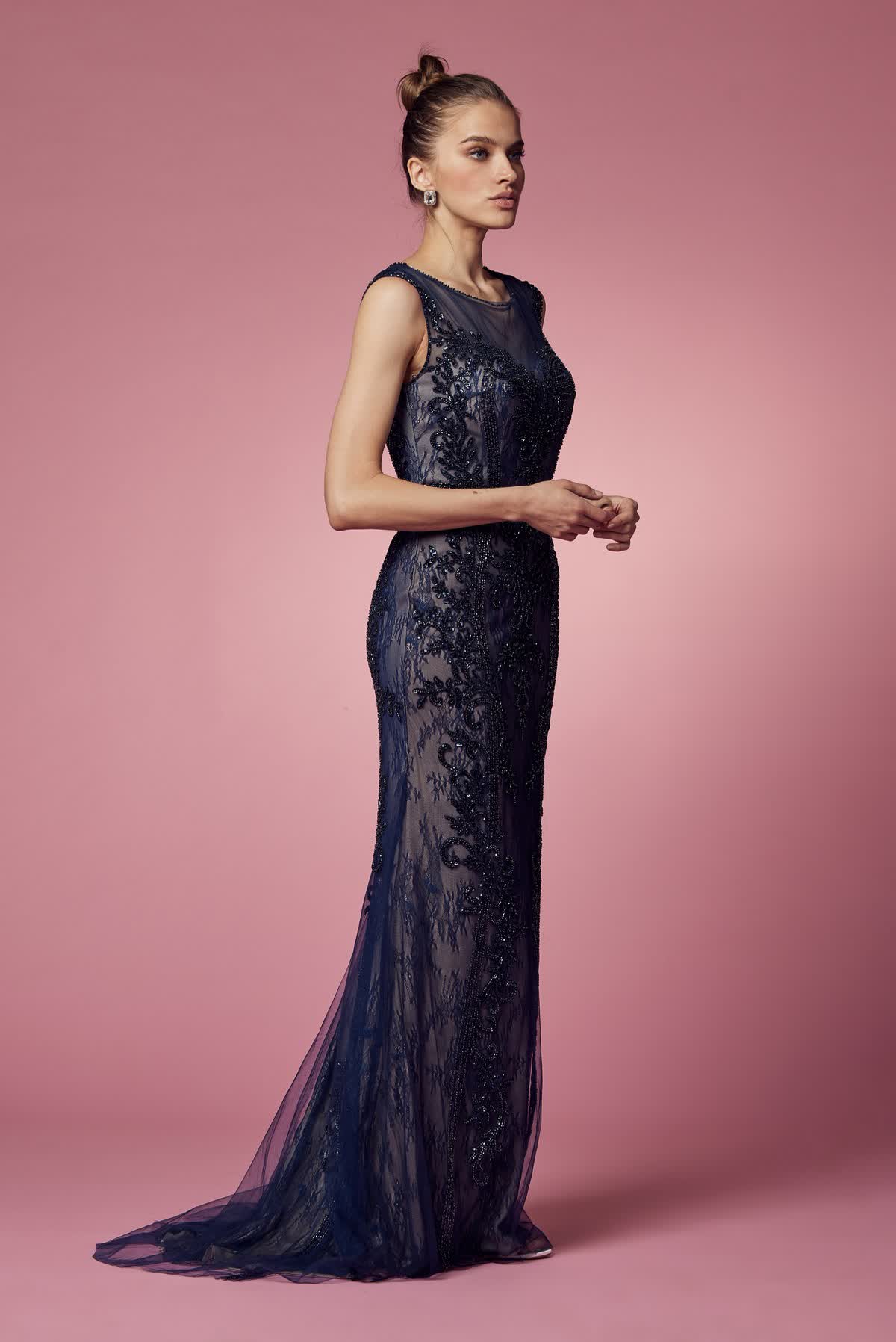 Embroidered Lace Mermaid Long Prom & Mother Of The Bride Dress NXE1006P Elsy Style Mother of the Bride Dress