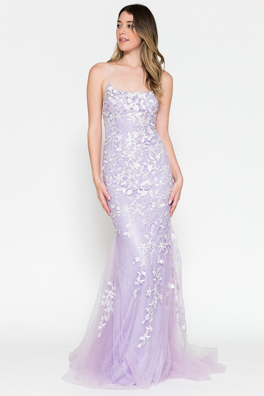 Embroidered Lace Straight Across Mermaid Tail Long Prom Dress AC799 Elsy Style Prom Dress