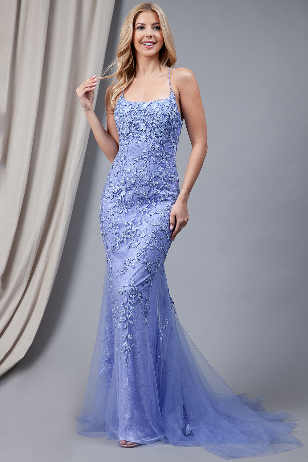 Embroidered Lace Straight Across Mermaid Tail Long Prom Dress AC799 Elsy Style Prom Dress