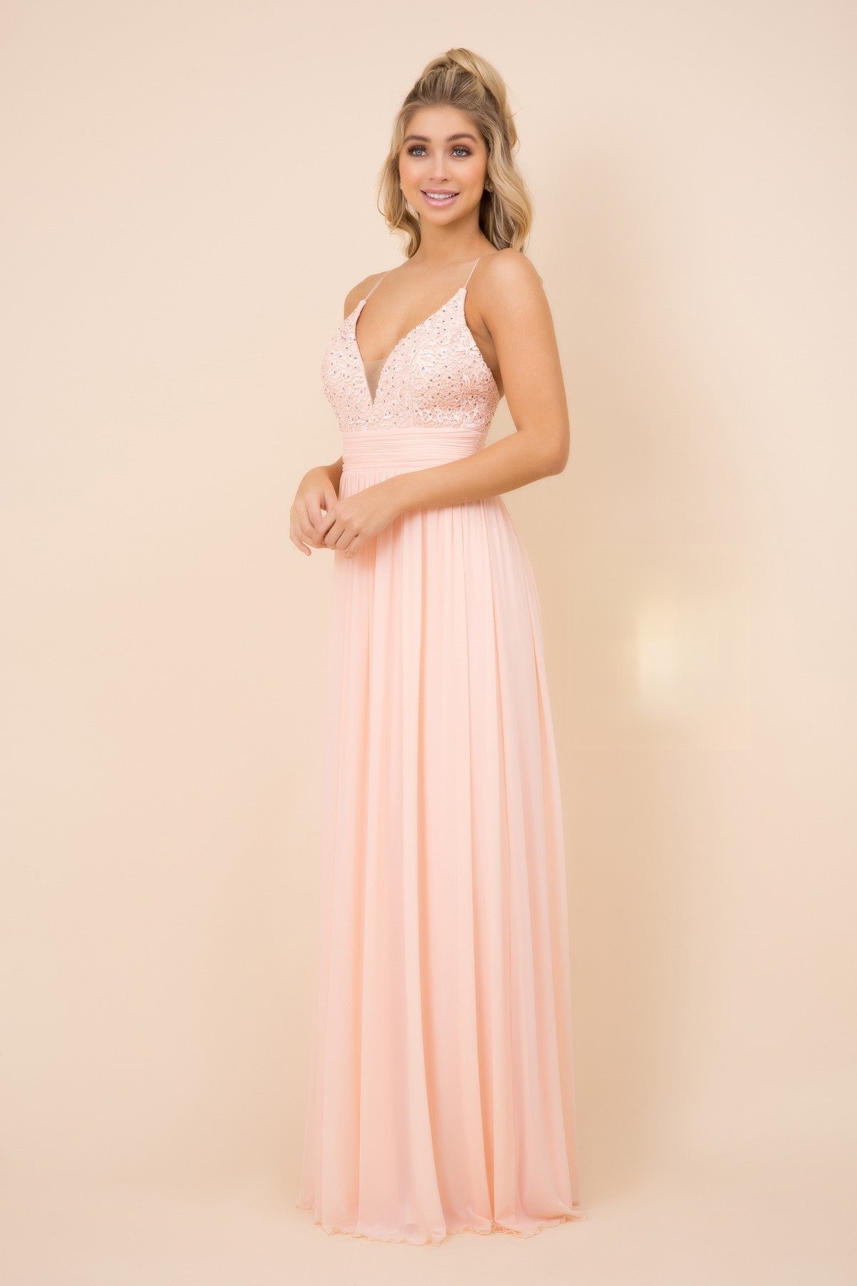 Embroidered Top Spaghetti Straps A-Line Long Bridesmaid Dress NXA070 Elsy Style Bridesmaid Dress
