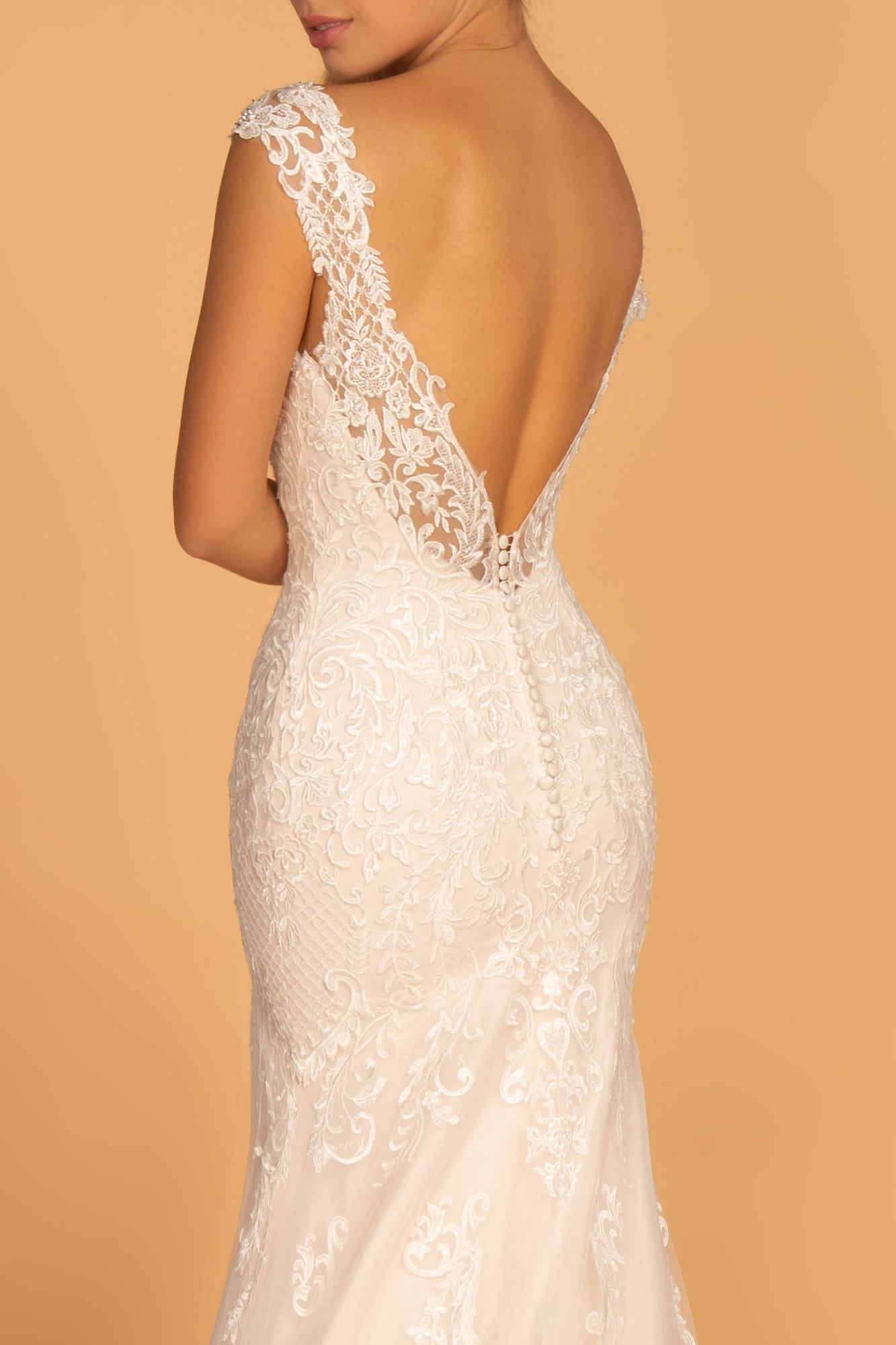 Embroidery Embellished Mesh Wedding Gown Netting Shoulder Strap GLGL2595 Elsy Style WEDDING GOWNS