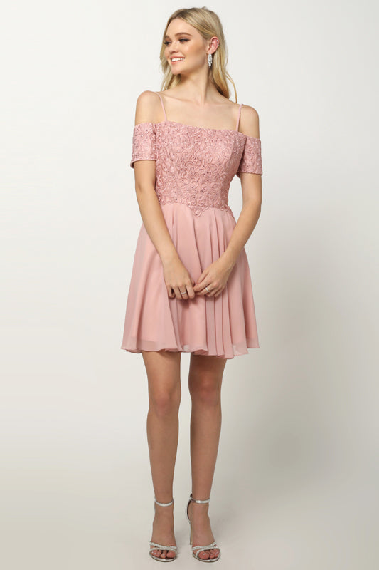 Embroidery Off Shoulder Straps Short Cocktail & Homecoming Dress JT814 Elsy Style Cocktail Dress