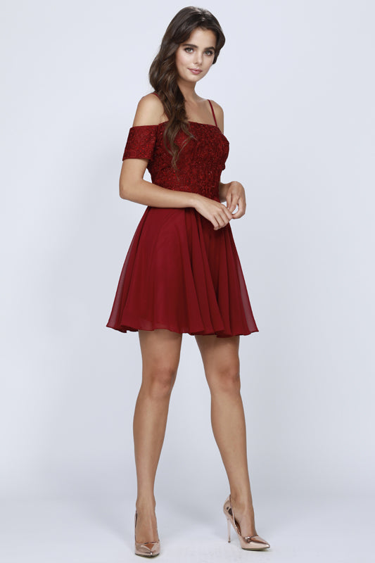 Embroidery Off Shoulder Straps Short Cocktail & Homecoming Dress JT814 Elsy Style Cocktail Dress