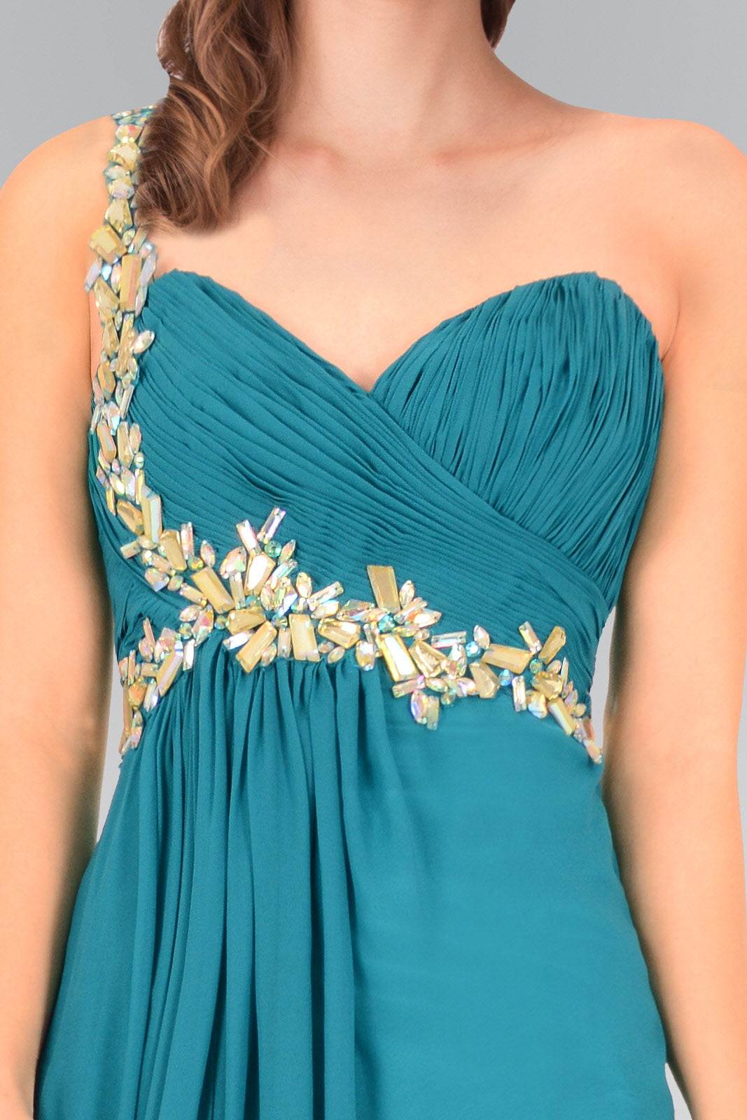 Empire One Shoulder Chiffon Long Dress Accented with Jewel GLGL1030 Elsy Style PROM