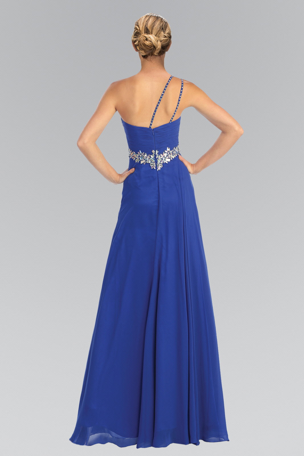 Empire One Shoulder Chiffon Long Dress Accented with Jewel GLGL1030 Elsy Style PROM