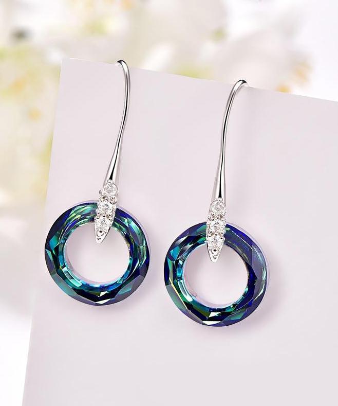 Enlightening Dangle Earrings With Austrian Crystals - Bermuda Blue in 18K White Gold Plated ITALY Design Elsy Style Earring
