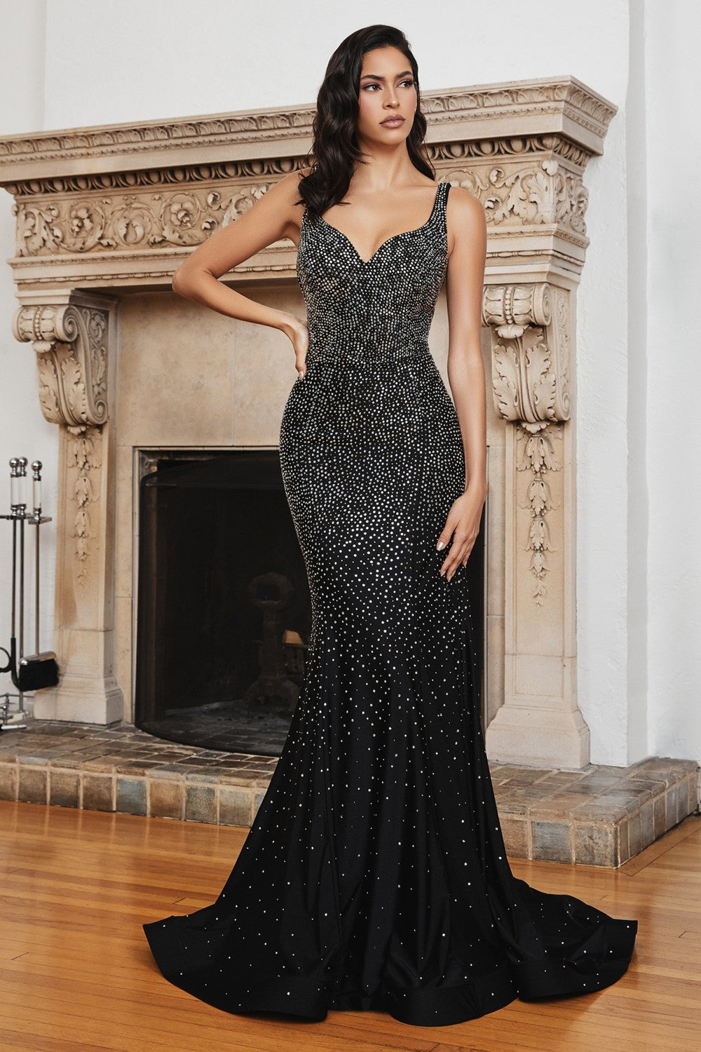 Fitted Hot Stone Solid Luxury Red Carpet & Gala Formal gown V-neck Sequined Backless Bodice Trumpet Special Ball Evening Dress CDCB119 Elsy Style Evening Dress